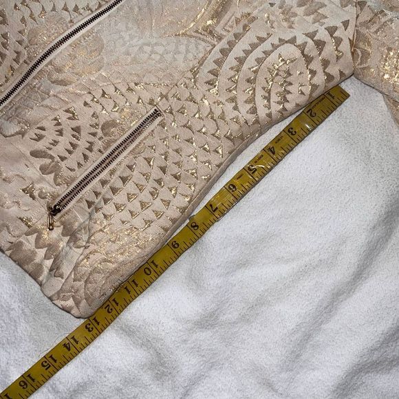 Chico's Cream/Gold Metallic Textured Lined Biker Jacket- 1(M) - Picture 6 of 13